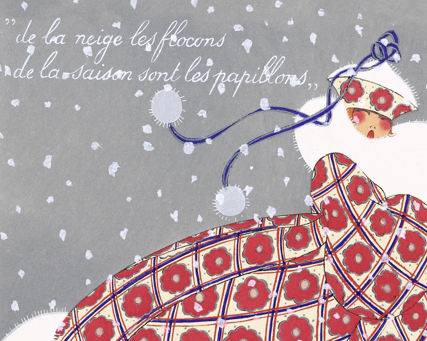 Vintage French fashion | Snow Flakes are the Butterflies of the Season | Paris fashion plate | Christmas art deco art | Female artist