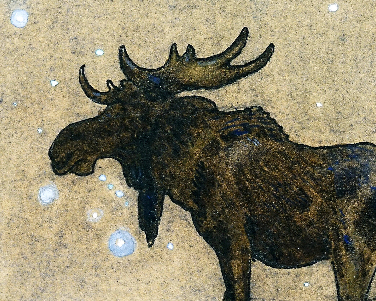 Moose under starry sky | The Elk | Christmas woodland | Fairy tale illustration | Northern lights in art | Fantasy wall art | John Bauer art