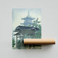 Hasui Kawase - Zensetsu Temple Vintage Japanese poster illustration woodblock art print, Home Decor
