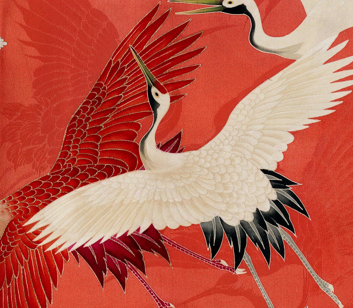 Red Cranes Kimono Art Print, from The Samurai Battle Kimono II