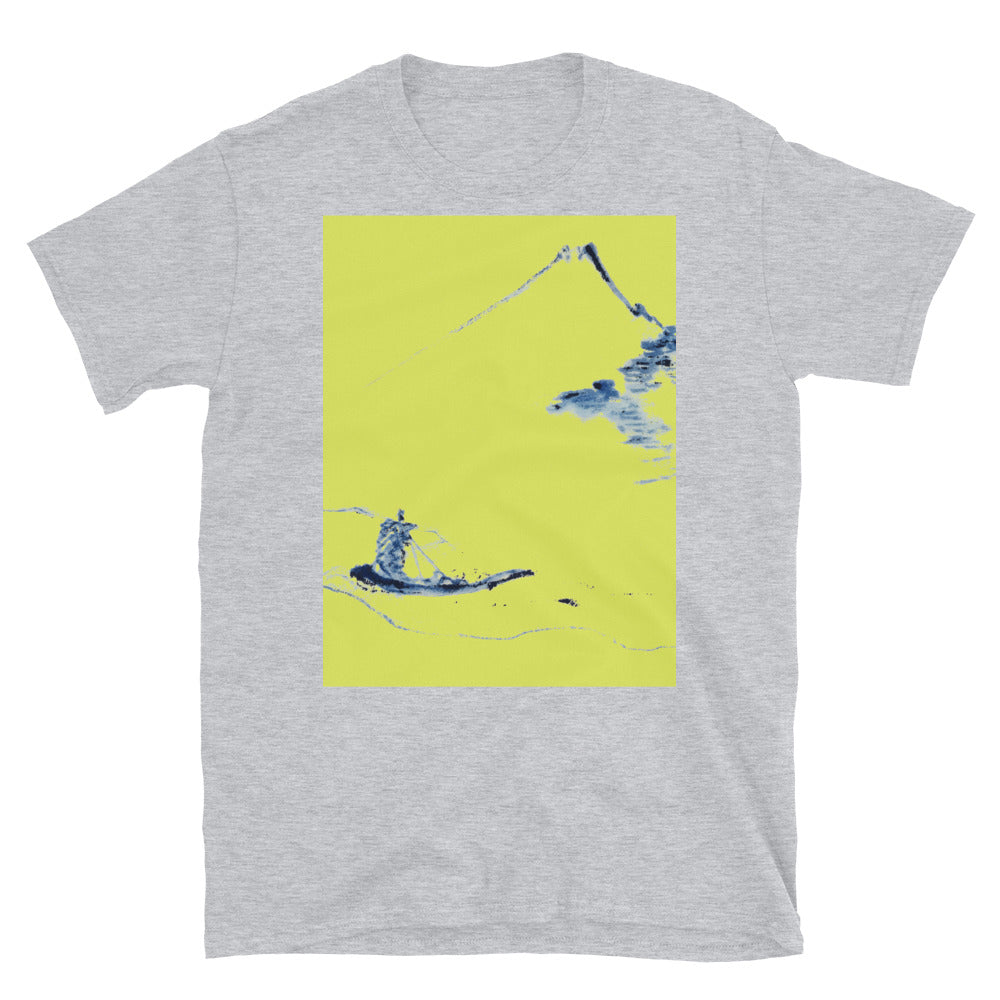 Japanese Mountains remix in lime green T-shirt