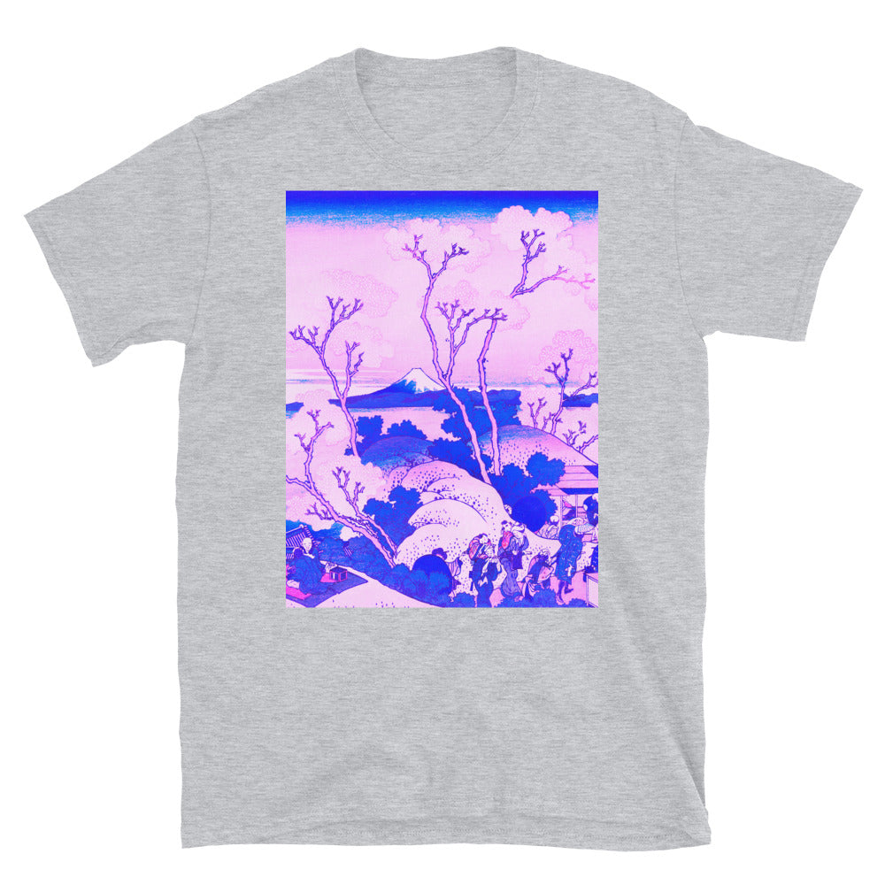 Mount Fuji Cherry Blossoms Remix in Pink T-shirt