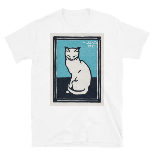 Sitting Cat in Blue T-shirt